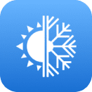 Sun and snowflake icon on blue background