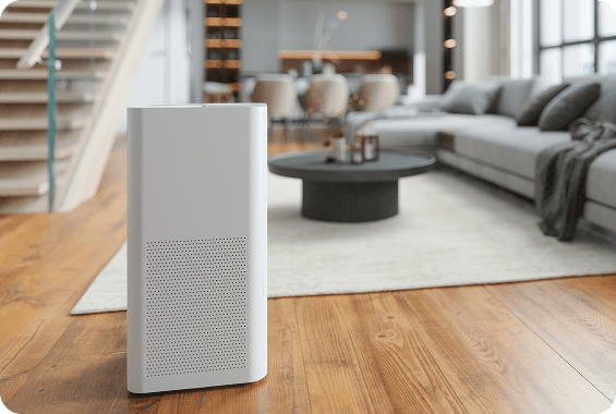 Minimalist living room with air purifier